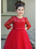 Red Lace Tulle Ankle Length Simple Flower Girl Dress